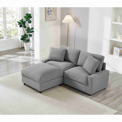 Modular Sectional Sofa with 3 Storages, L-Shaped Polyester Fabric Couch for Living Room, 2-Seater Cloud Couch with Ottoman, Flexible Combination Modern Deep Seat Sofa (Grey)