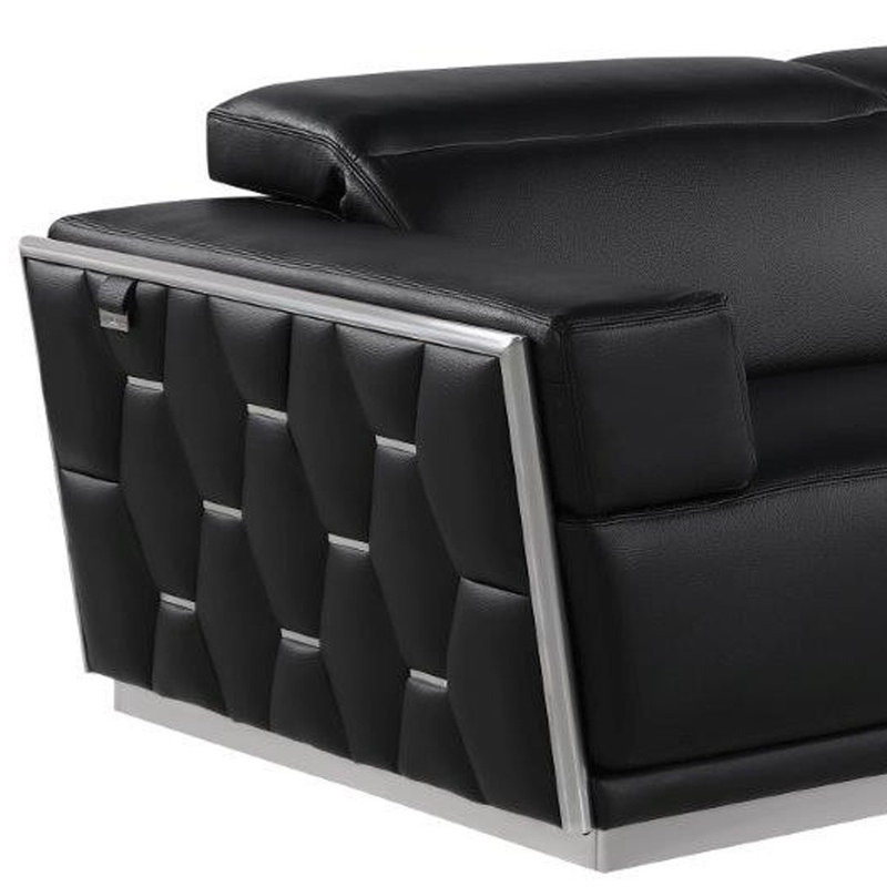  89" Black And Silver Leather Sofa