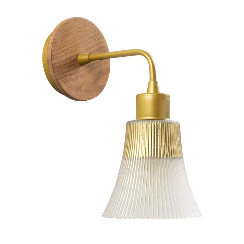 Modern Gold Wall Lamp with Glass Cap & Hornbeam Base, 5.1 in Diameter x 11.0 in Height | E27 Socket, Max 40W | IP20 Rated, Scandinavian Design, Perfect for Glam Home Decor & Novelty Lighting