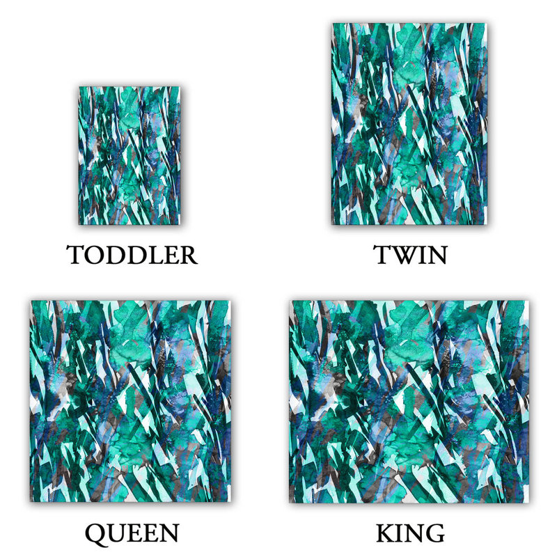Ensemble de housse de couette frosty bouquet, 1 housse de couette grand + 2 taies standards, Turquoise / Bleu