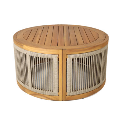 Guzal Acacia Wood Rope Weaving Patio Outdoor Round Coffee Table