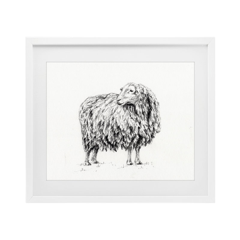 «Sheep in Charcoal», reproduction encadrée sous verre, par Leah Noel Art, H 13 po x l 16 po, Cadre blanc côtier