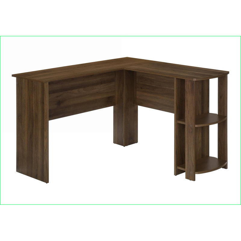 Bureaux, bureau d'ordinateur d'angle moderne en L avec tablettes de rangement, stratifié brun, L 47 po | Noyer | Panneau de particules