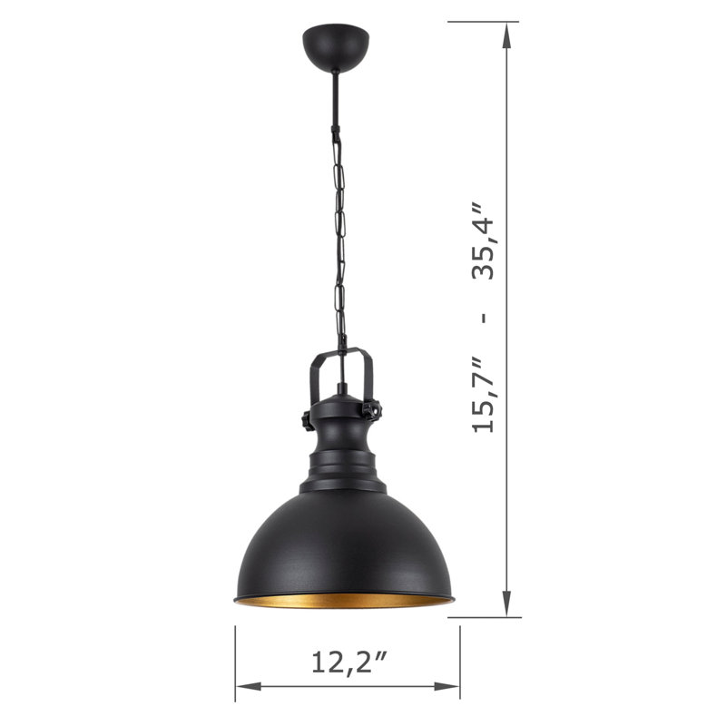 Luminaire suspendu simple en métal à hauteur réglable avec capuchon en bois
