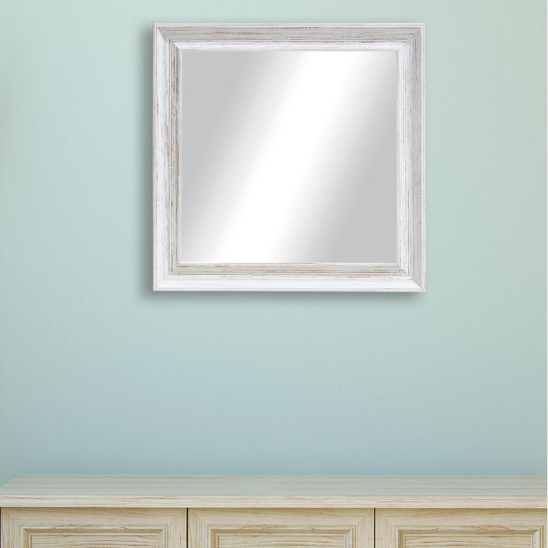 Aybar Solid Wood Flat Wall Mirror, 25.5" H x 25.5" W, White