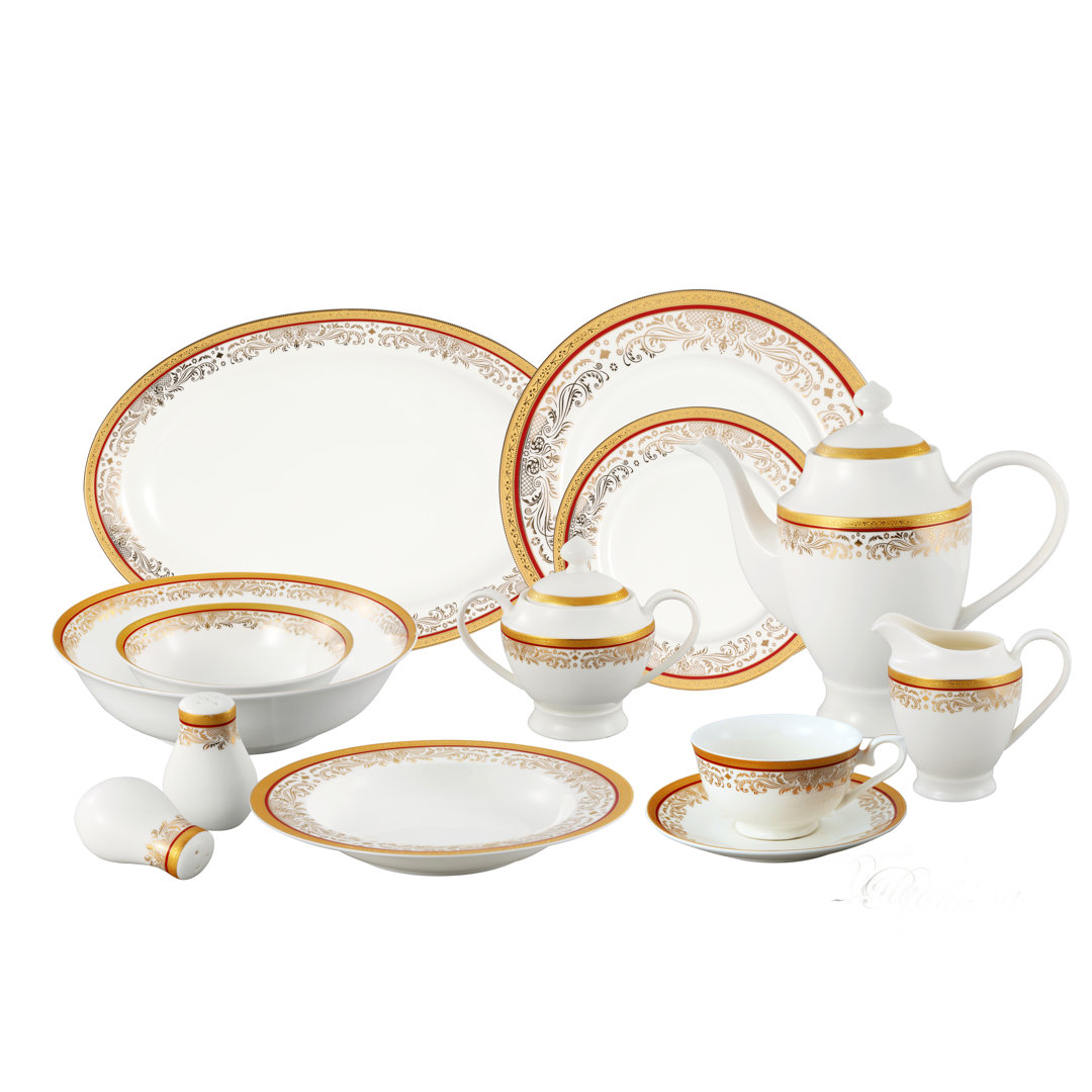 57 Piece Bone China Dinnerware Set - Service for 8 Lorren Home Trends