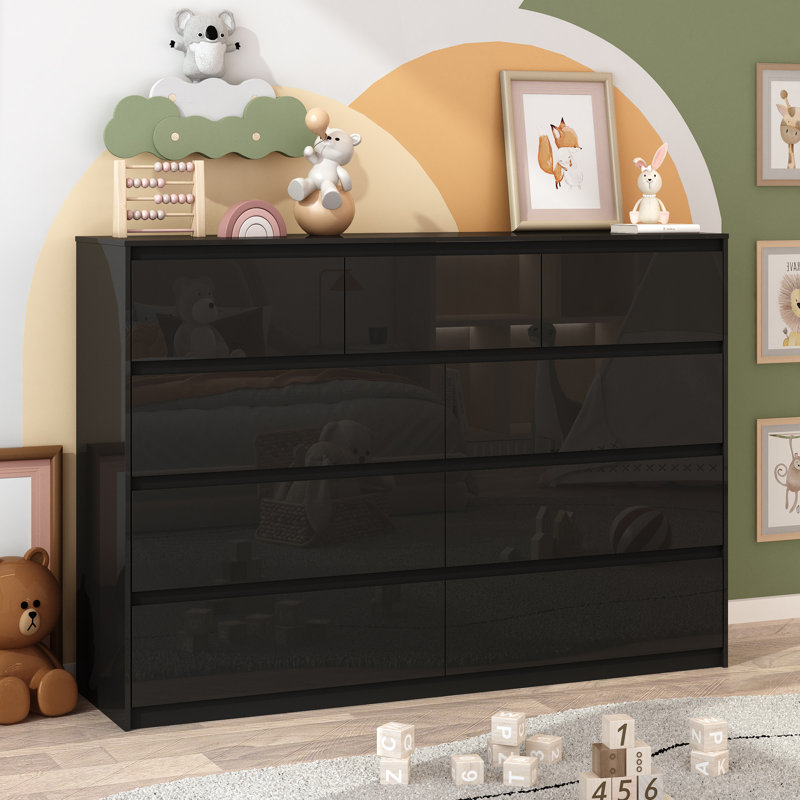 9 Drawer Dresser, High Gloss, Black