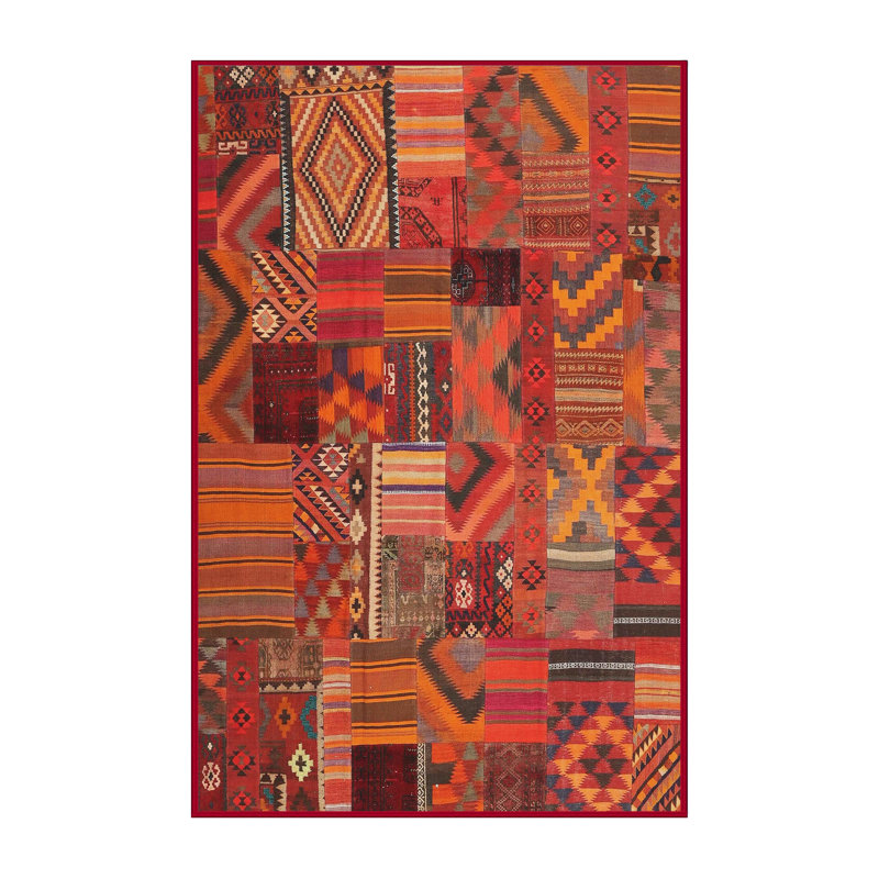 Tapis de zone orange/brun contemporain Ortholf, Rectangle 7 pi x 9 pi