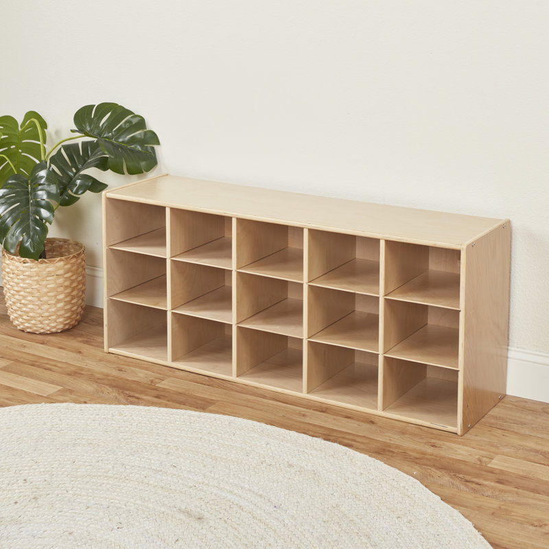 Natural Birch 15-Cubby Tray Storage Cabinet for Kids