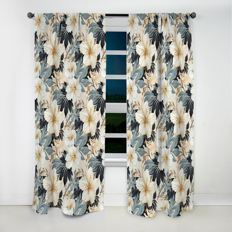 Monochrome Tropics Tropical Pattern IV - Tropical Velvet Curtain - Room Darkening - 1 panel, 52" W x 63" L