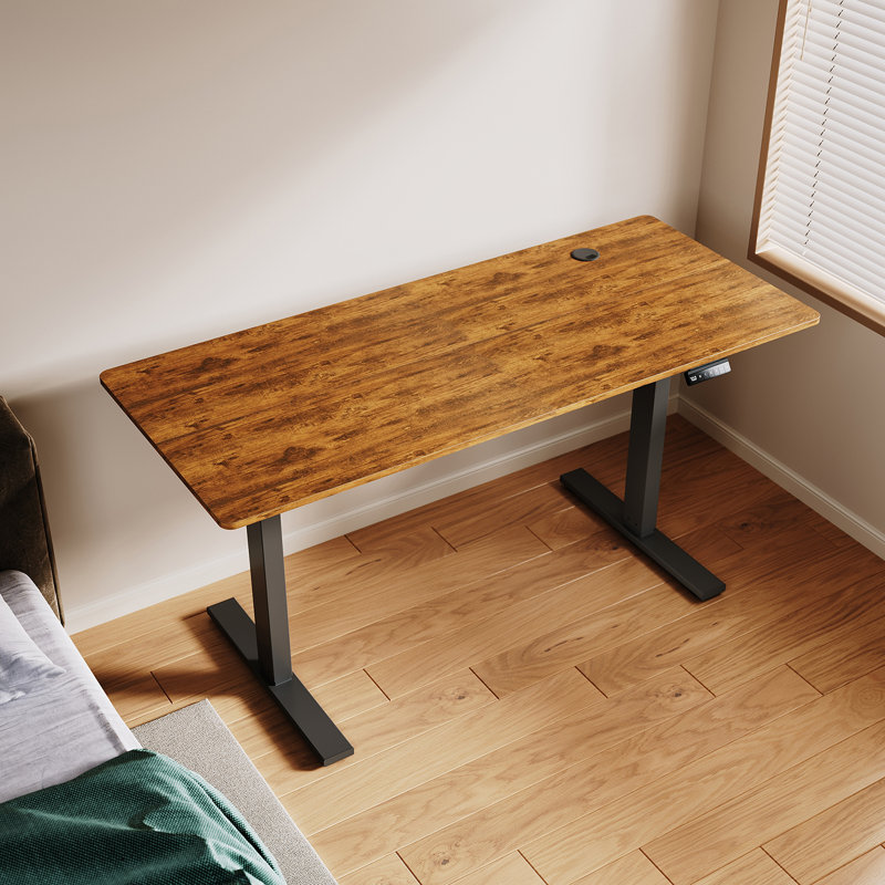 140Cm W Height Adjustable Rectangular Standing Desk, Rustic Brown