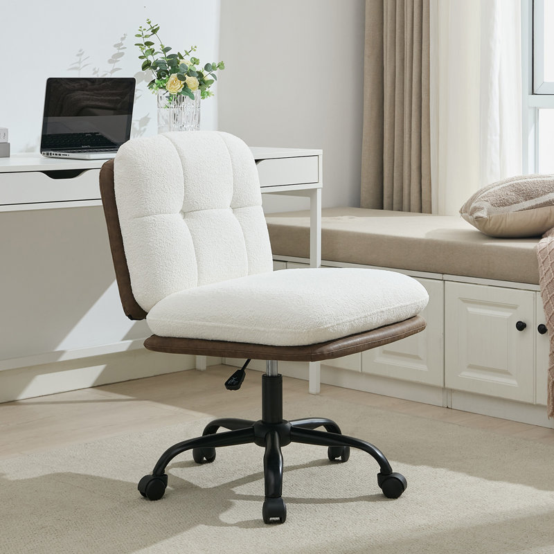 Chaise de bureau rembourrée en velours avec structure en métal, Beige / café