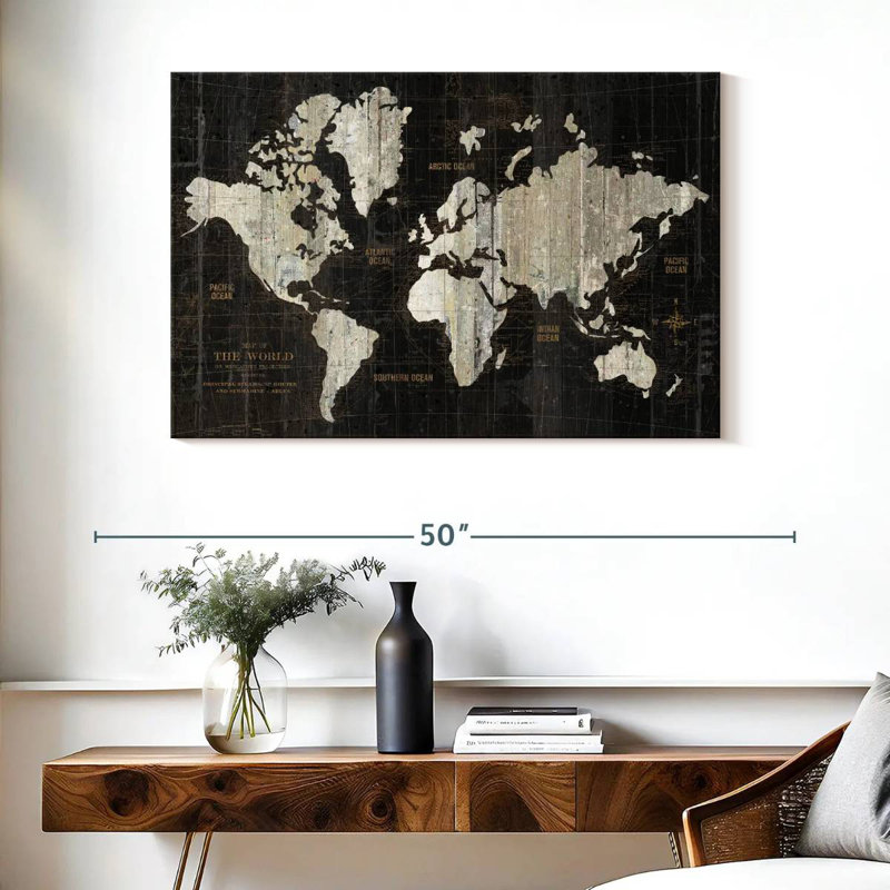 Carte du monde ancien Aliaz - noir, H 26 po x l 39 po