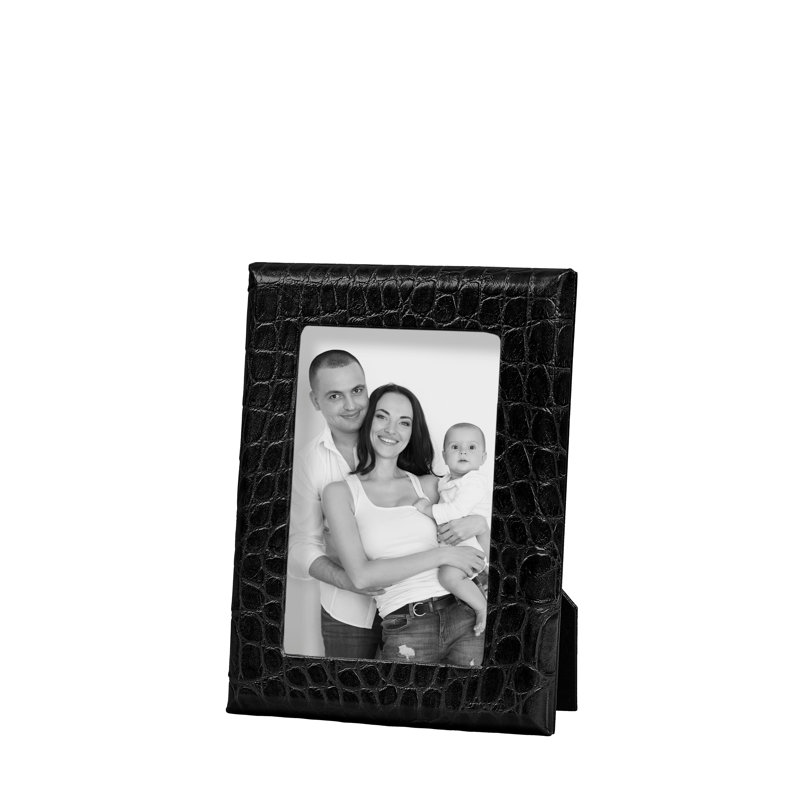 Leather Picture Frame, Black Croc, 4" W x 6" H
