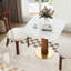 Ensemble de salle à manger moderne 3 pièces avec plateau en pierre frittée carrée 33,5 po, table en bois massif et 2 chaises en bois massif - ensemble de table de cuisine pour petit espace avec base en métal-876118218