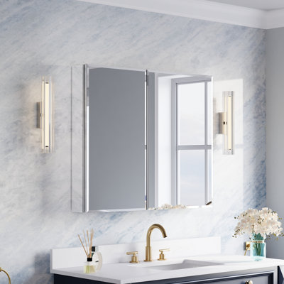 36''W x 30" H Recessed or Surface Mount Bathroom Mirror Beveled Medicine Cabinet  With Adjustable Glass Shelves