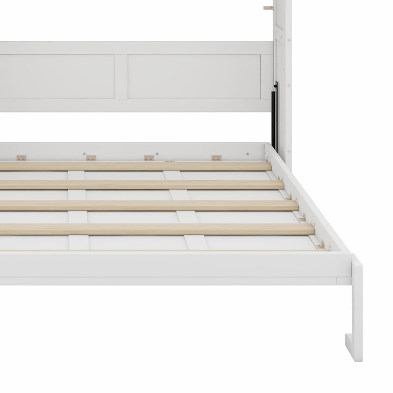 Lit escamotable avec armoire de rangement, support à vin, porte-verre, tiroirs et bande à DEL multicolore, Blanc