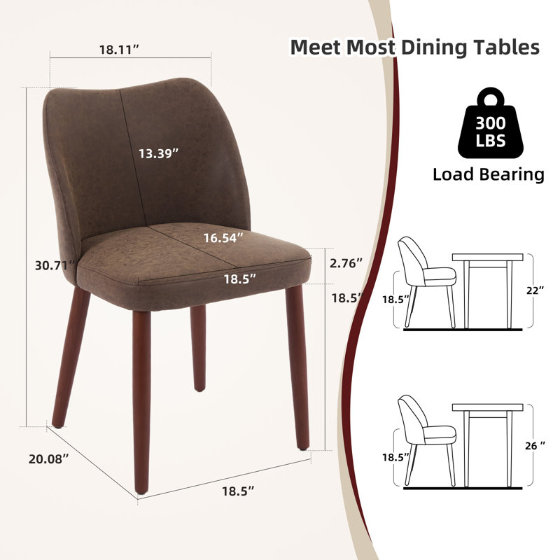 Ensemble de 2 chaises de salle à manger rembourrées avec pieds en bois pour le restaurant et la cuisine, Tanné