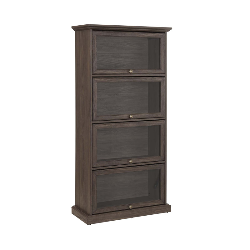 4-Tier Glass Display Cabinet With Flip-Up Doors For Collectibles And Books, Ideal For Organized Storage And Elegant Display In Any Room.