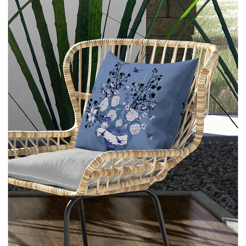 Coussin Elegant, H 20 po x l 20 po, Bleu / blanc / noir