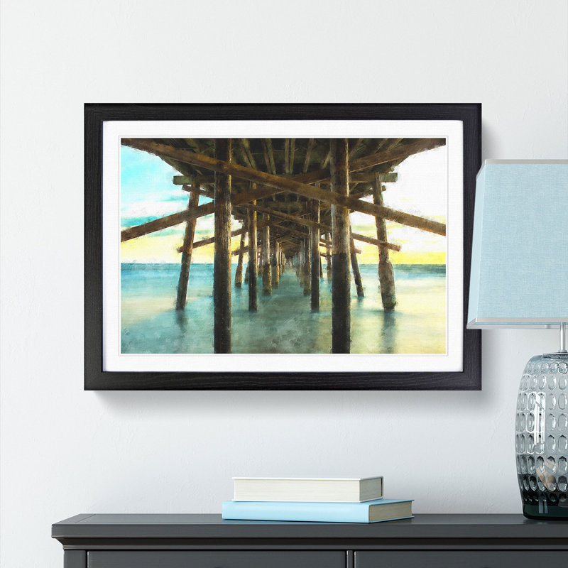 Under the Pier in Newport Beach - Picture Frame Graphic Art Print, 45cm H x 63cm W x 2cm D, Black Framed
