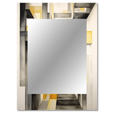 Yellow and Grey Intersecting Realities II - Abstract Shapes Unique Wall Mirror, Yellow Mirror, Printed Metal Art