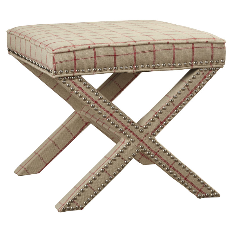Dangela Upholstered Ottoman, Taupe / Red Checkerboard