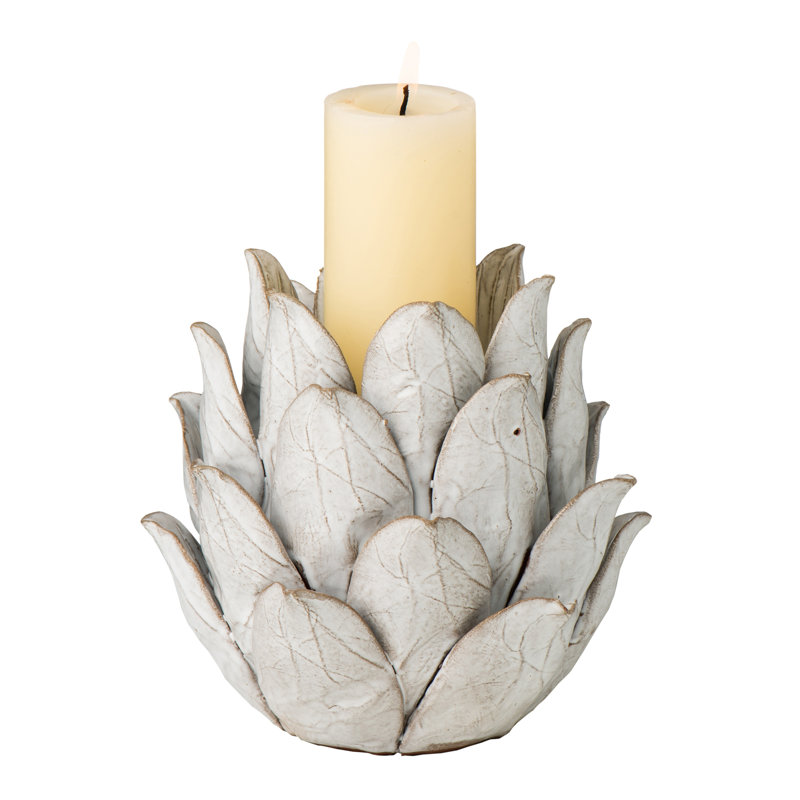 Gathered Garden 6.5'' H Ceramic Tabletop Candlestick, White