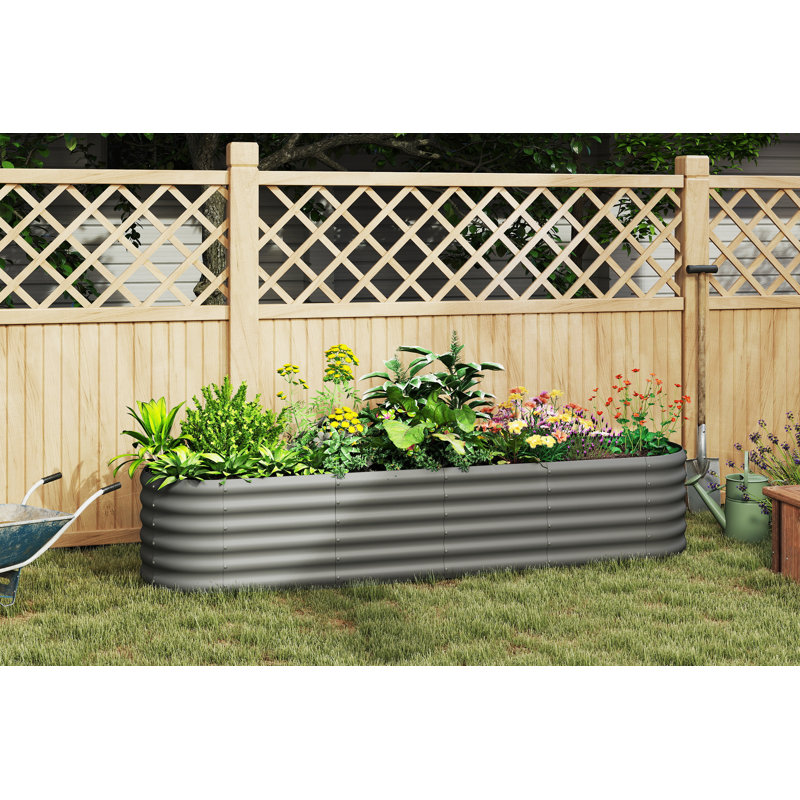 Galvanized Raised Garden Bed, Outdoor Planter Box for Vegetables, Flowers, Herbs, Gray