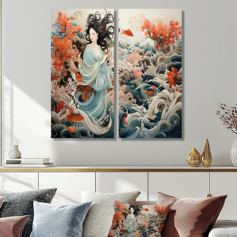 «China Art Silk Emb broderie» - impressions d'art sur toile, H 40 po x l 40 po, Toile tendue, Ne s’applique pas