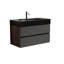 Meuble-lavabo de salle de bain mural Walther avec grille noire et corps en noyer, système de tiroirs de meubles de style contemporain-121074105