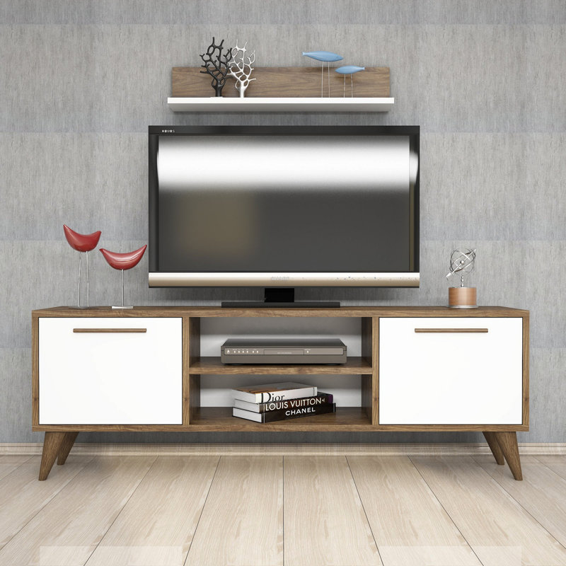 Unfinished Entertainment Center for TVs up to 55", White/Walnut