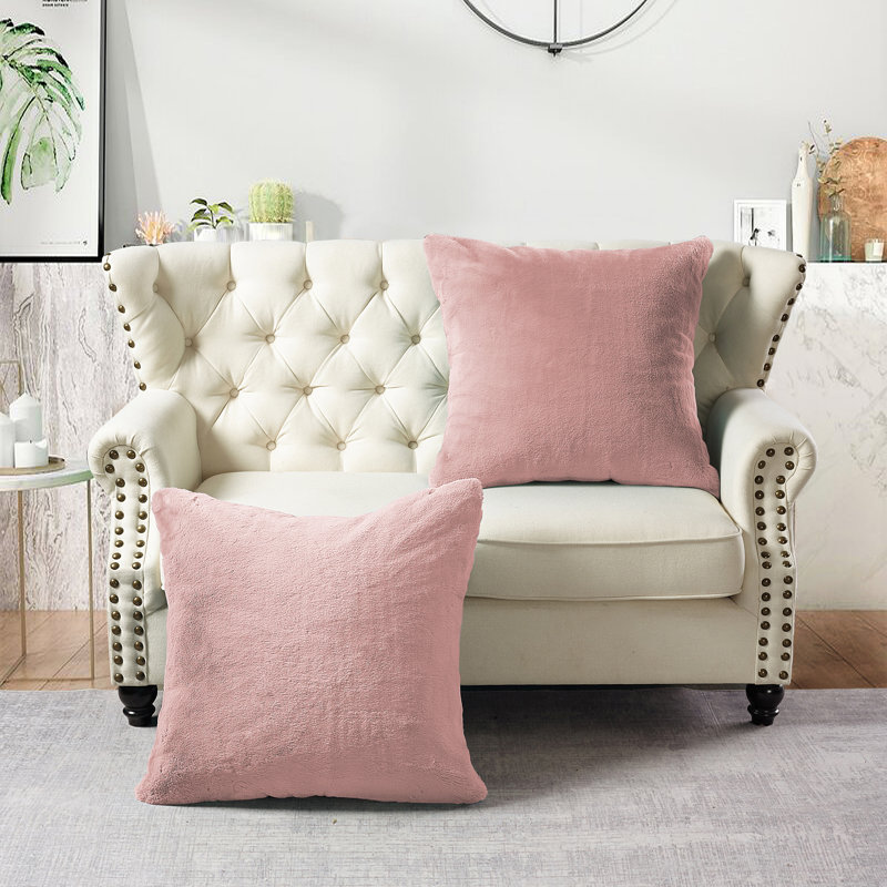 Heavy Faux Fur Throw Pillow Cover, Rose Smoke, 26' H x 26' W