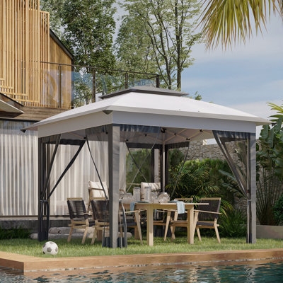 Tente à auvent escamotable 12 pi x 12 pi avec filet et sac de transport, abri soleil instantané avec abat-jour de 137 pieds carrés, tentes pour fêtes, hauteur réglable, pour l'extérieur, jardin, patio, gris