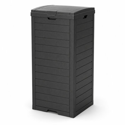 38 Gallon Outdoor Trash Can with Lid and Drip Tray, Waterproof Heavy-Duty Resin Garbage Bin