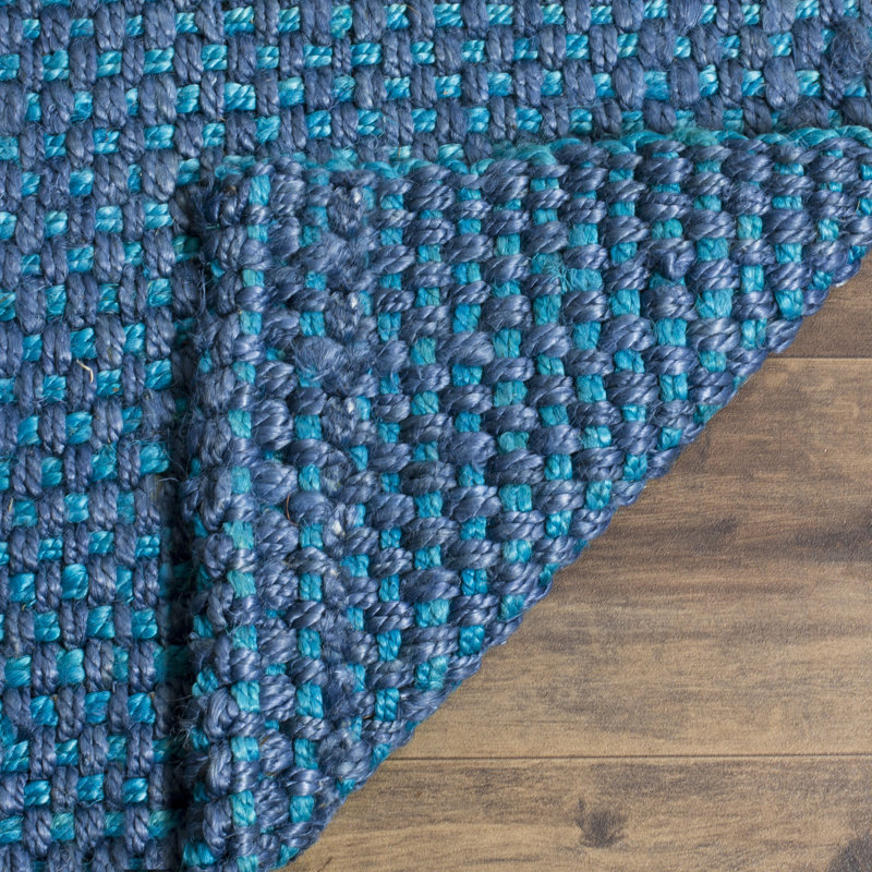 Tapis bleu en jute / sisal tissé à la main Dollard, Tapis de couloir 2 pi 3 po x 6 pi