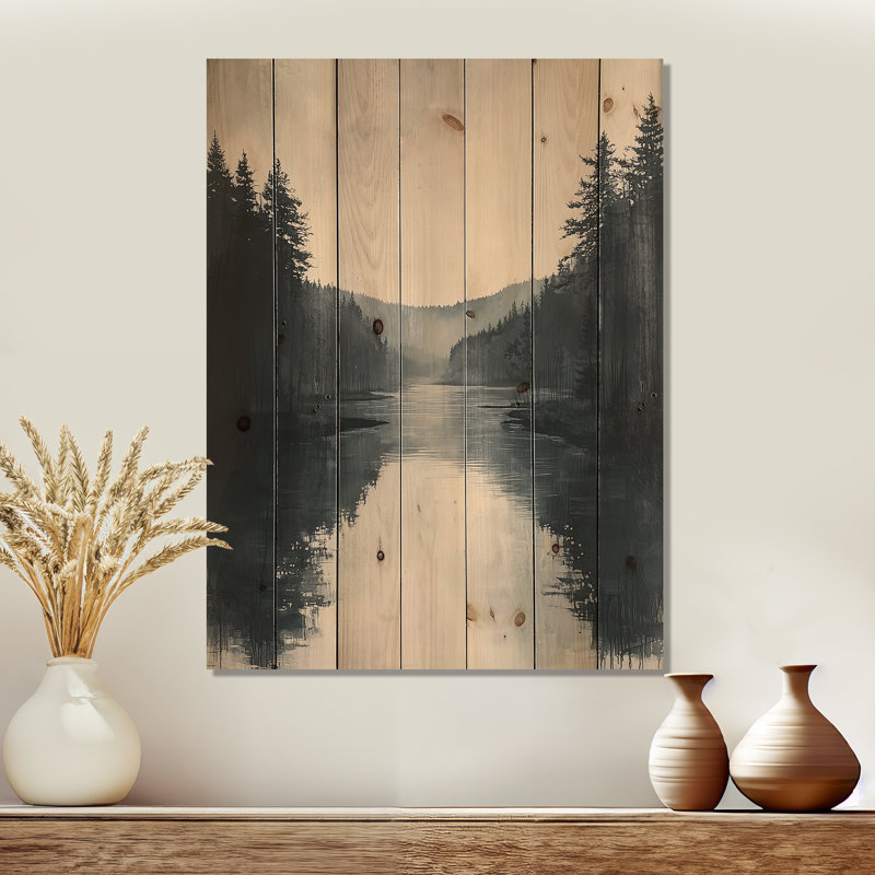 «Vintage Forest By The Lake I», art mural en bois sur bois de pin naturel, H 40 po x l 30 po x P 0,78 po