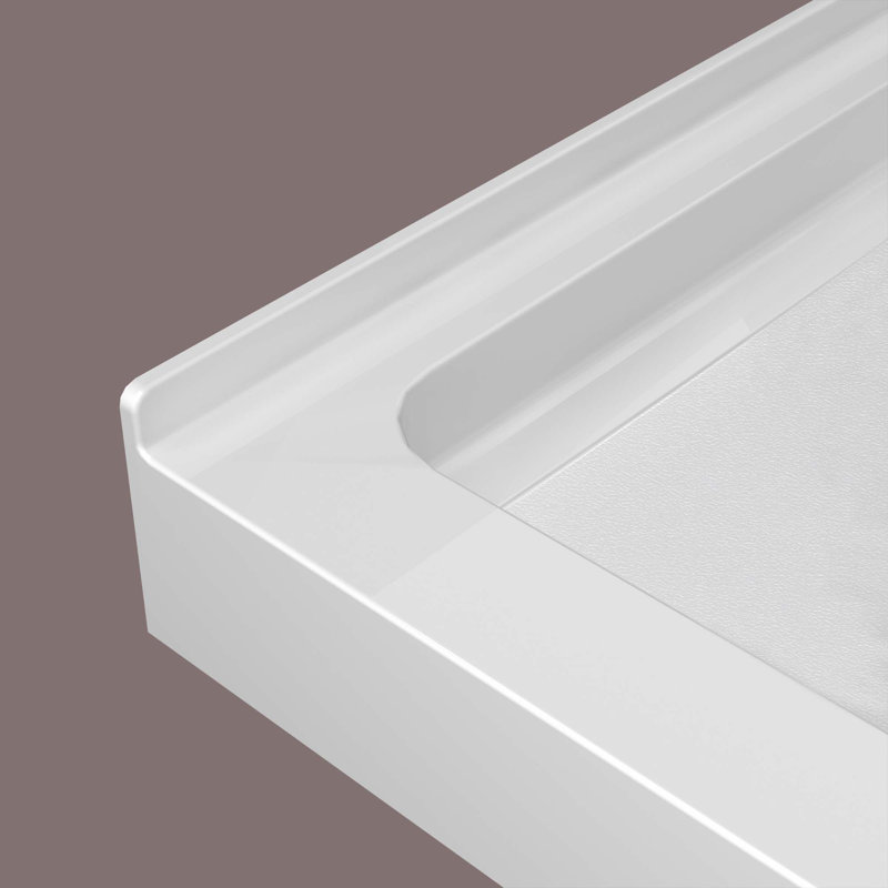 Base de bac de douche à seuil simple 48 po x 32 po en blanc avec drain à droite