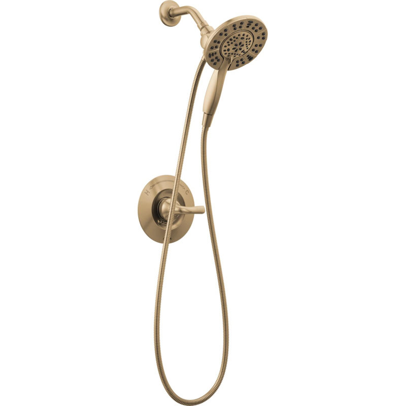 Arvo 14 Series Brushed Gold Shower Faucet Set with In2ition 2-in-1 Dual Shower Head with HandHeld Spray Combo, Valve Trim Kit, Champagne Bronze (Valve Included)