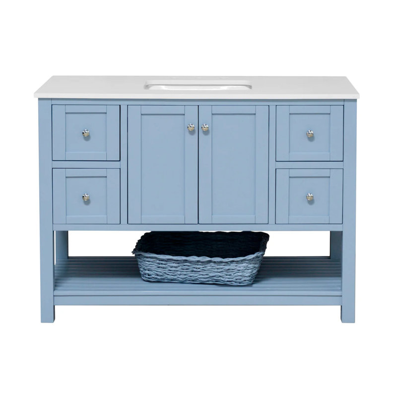 Ensemble de meuble-lavabo simple 48 po Binne, Bleu poudré, Blanc d'ingénierie
