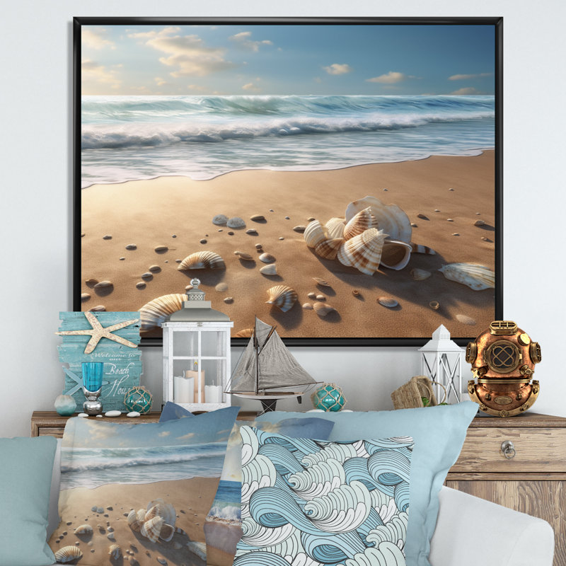 Seaside Seashell Treasures I - impression, H 24 po x l 32 po x P 1 po, Cadre flottant noir