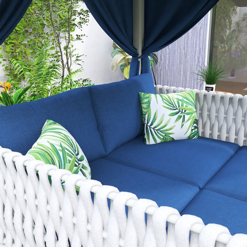 Outdoor Patio Sunbed With Curtains, Blue