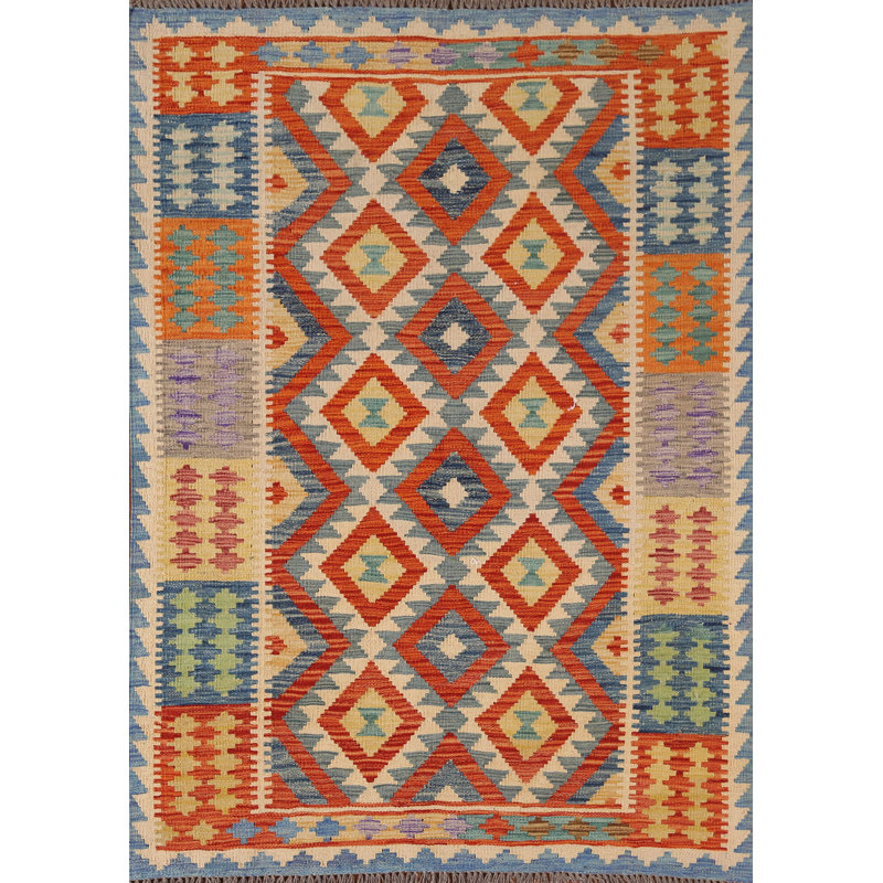 Tapis géométrique en laine Kilim