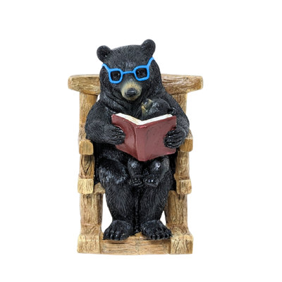 Black Bear Figurine on Rocking Chair - Reading Resin Bear Statue for Home Decor - Rustic Cabin Woodland Sculpture - Nursery Ornament - Unique Gift for Nature Lovers