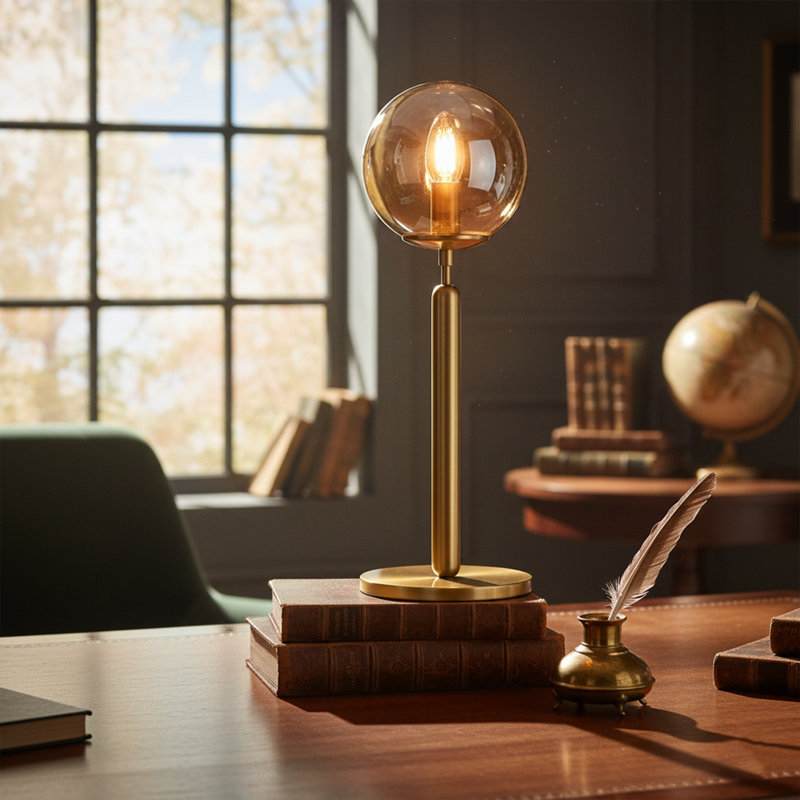 Aurelia 21" Modern Globe Table Lamp with Sleek Metal Stem, Amber, Gold