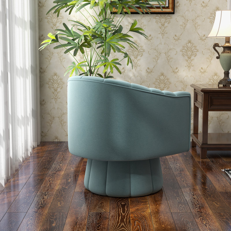 Aynur Velvet Swivel Barrel Chair, Blue