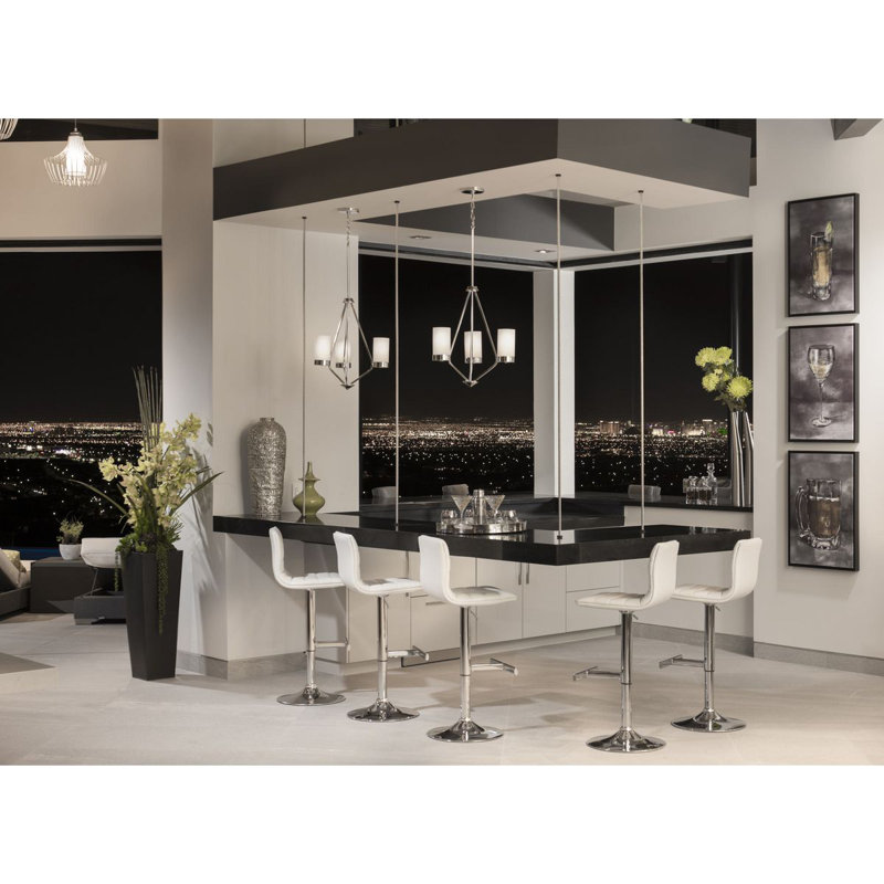 3 - Light Dimmable Geometric Chandelier, Polished Chrome
