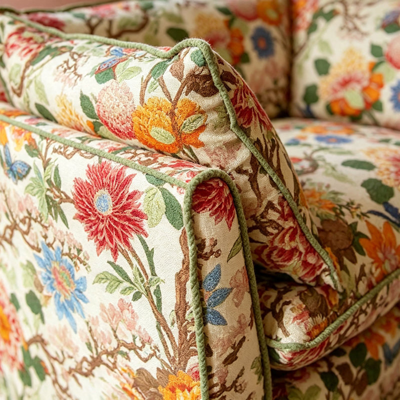 Retro Upholstered Rustic Cotton linen blended sofa