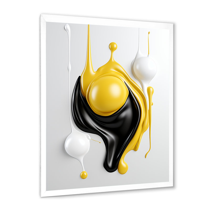 Art liquide sur toile, abstrait liquide noir et blanc I, H 32 po x l 16 po x P 1 po, Cadre simple blanc