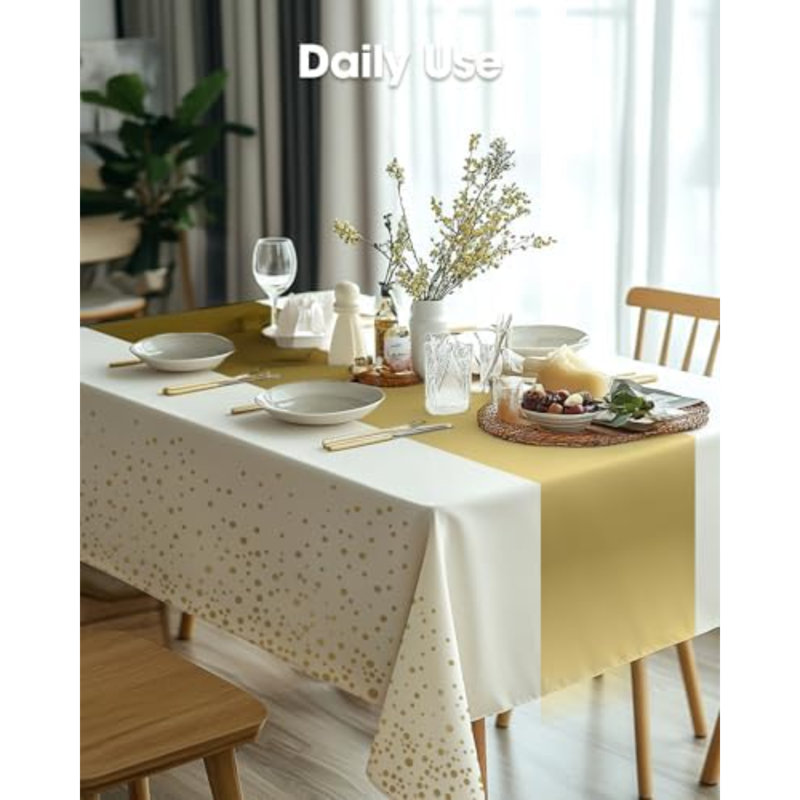 Nappe en plastique jetable 54 x 108 pouces, paquet de 10, or blanc, Blanc